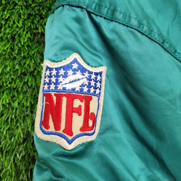 Vintage 90s Miami Dolphins Varsity Jacket Large 24x25 Cropped Baggy Satin - Picture 8 of 14